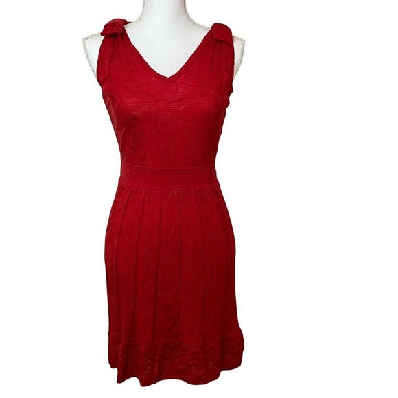 M by Missoni Red Zig Zag Bow Shoulder Knit Dress Fully Lined Size Small - Picture 2 of 13